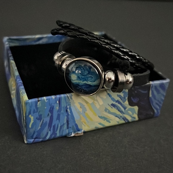Van Gogh Art Glass Dome Leather Bracelet - New in box - Picture 12 of 14